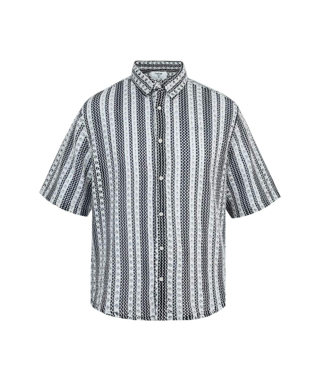 Mens Patterned Short-sleeved Shirt Black White Firetrap-1