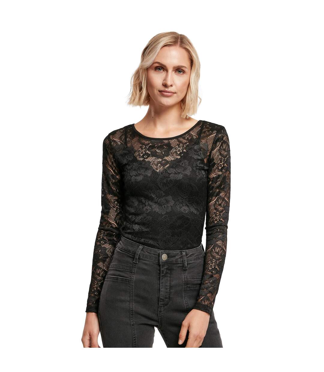 Womens/ladies Lace Long-sleeved Bodysuit Black Urban Classics-3