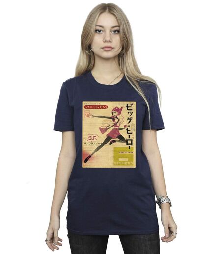 Disney Femme/Les femmes Big Hero 6 Baymax Honey Lemon Newspaper Coton Boyfriend T-Shirt (Bleu marine) - UTBI15513