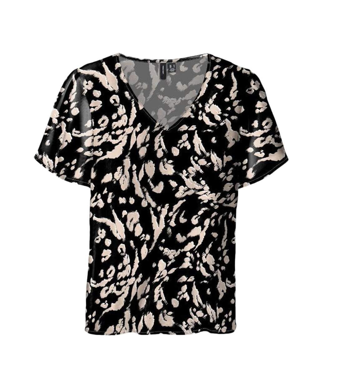 T-shirt Noir/Beige à Motifs Femme Vero Moda Easy V-neck - S-1