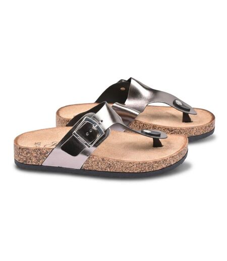 OZABI Sandales Tong Boucle Nubuck Métal Camel Argent Bronze 36-41