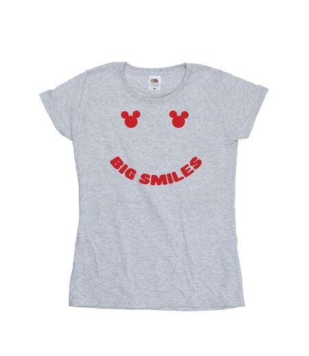 Disney T-Shirt coton grand sourire Mickey Mouse Femme/Ladies (Gris sportif) - UTBI33284