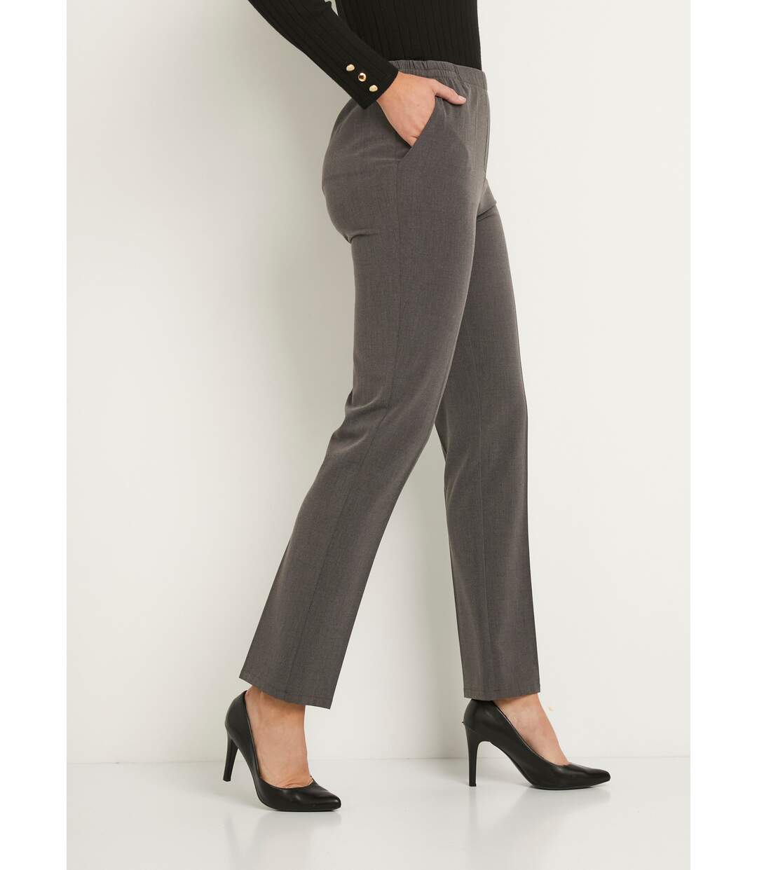 Pantalon droit taille semi-élastiquée-3