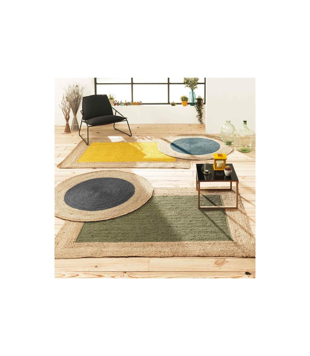 Tapis Rond en Jute Napoli 120cm Jaune-3