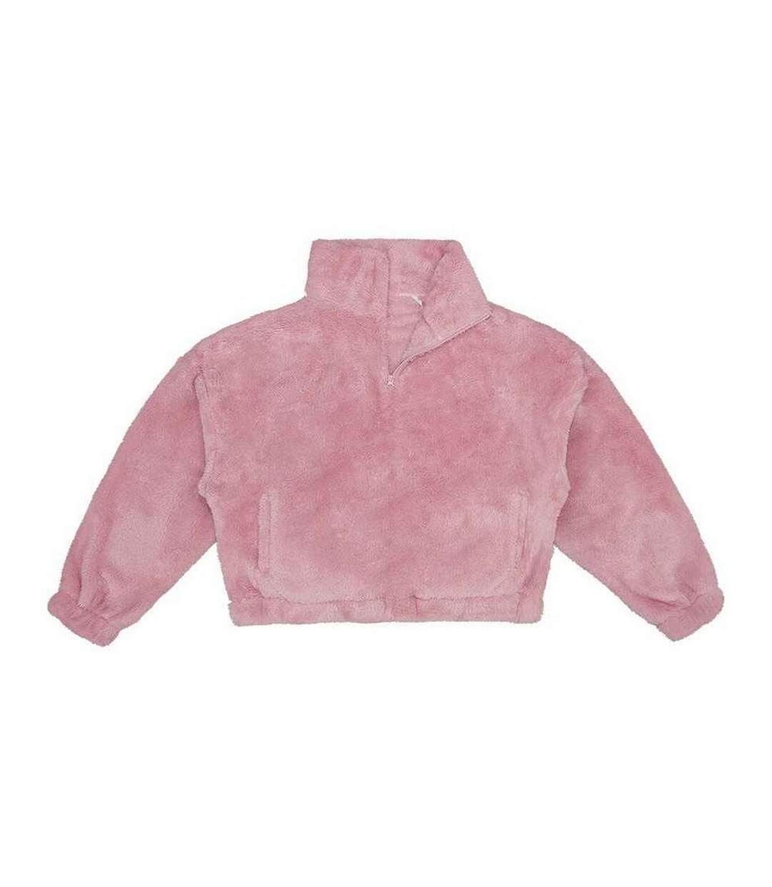 Womens/ladies Fluffy Quarter Zip Fleece Top Blush Pink Brand Lab-2