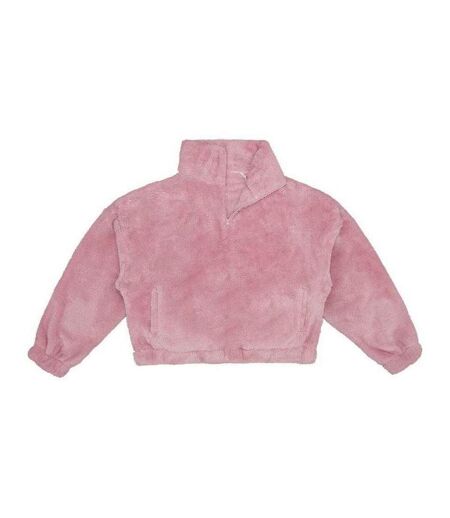 Womens/ladies Fluffy Quarter Zip Fleece Top Blush Pink Brand Lab