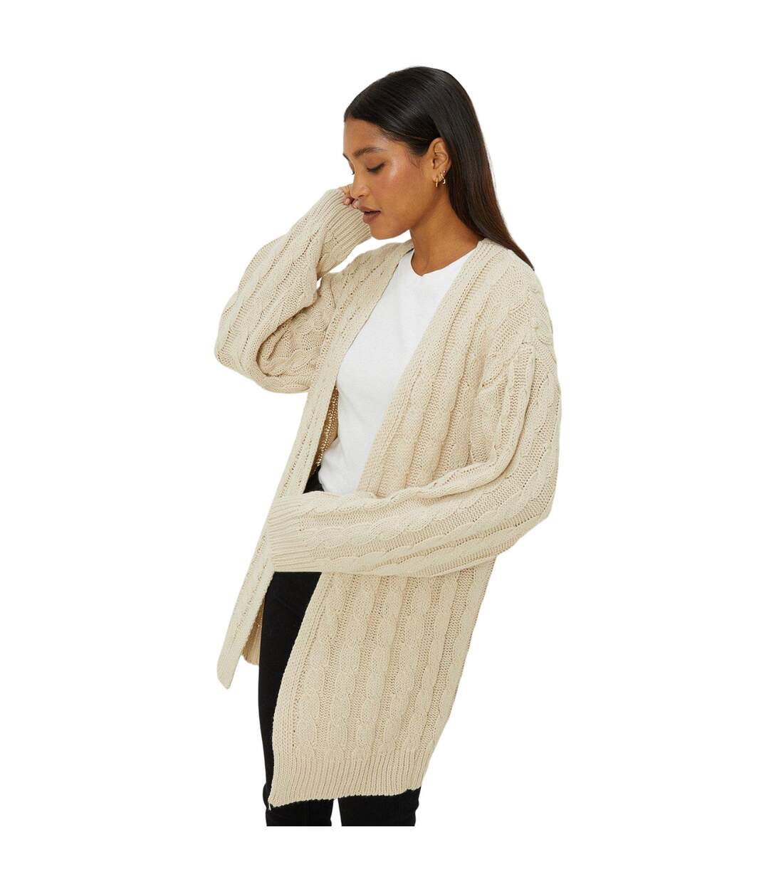 Womens/ladies cable chunky knit longline cardigan cream Dorothy Perkins