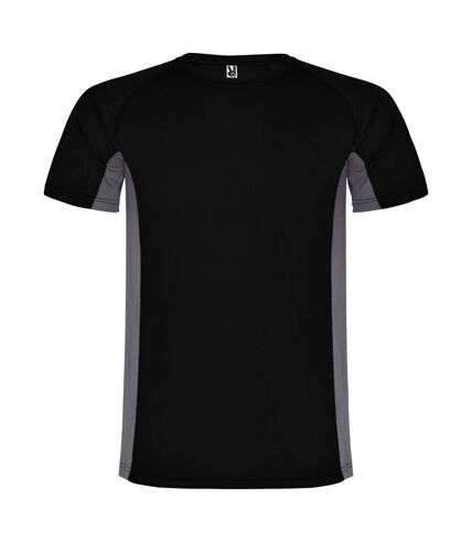 Mens shanghai short-sleeved sports t-shirt solid black/dark lead Roly