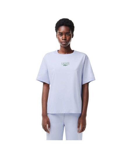 Womens/ladies Printed Cotton Relaxed Fit T-shirt Blue Lacoste