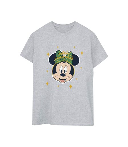 Disney Womens/Ladies Minnie Mouse Happy Christmas Cotton Boyfriend T-Shirt (Gris sportif) - UTBI39247