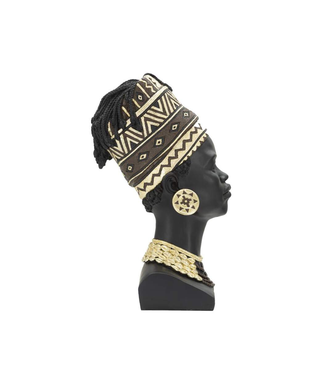 Statuette Tête Femme Coiffe Massai 45cm Noir-2