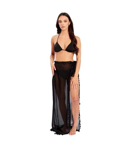 Womens/ladies Georgette Wrap Maxi Skirt Black Influence