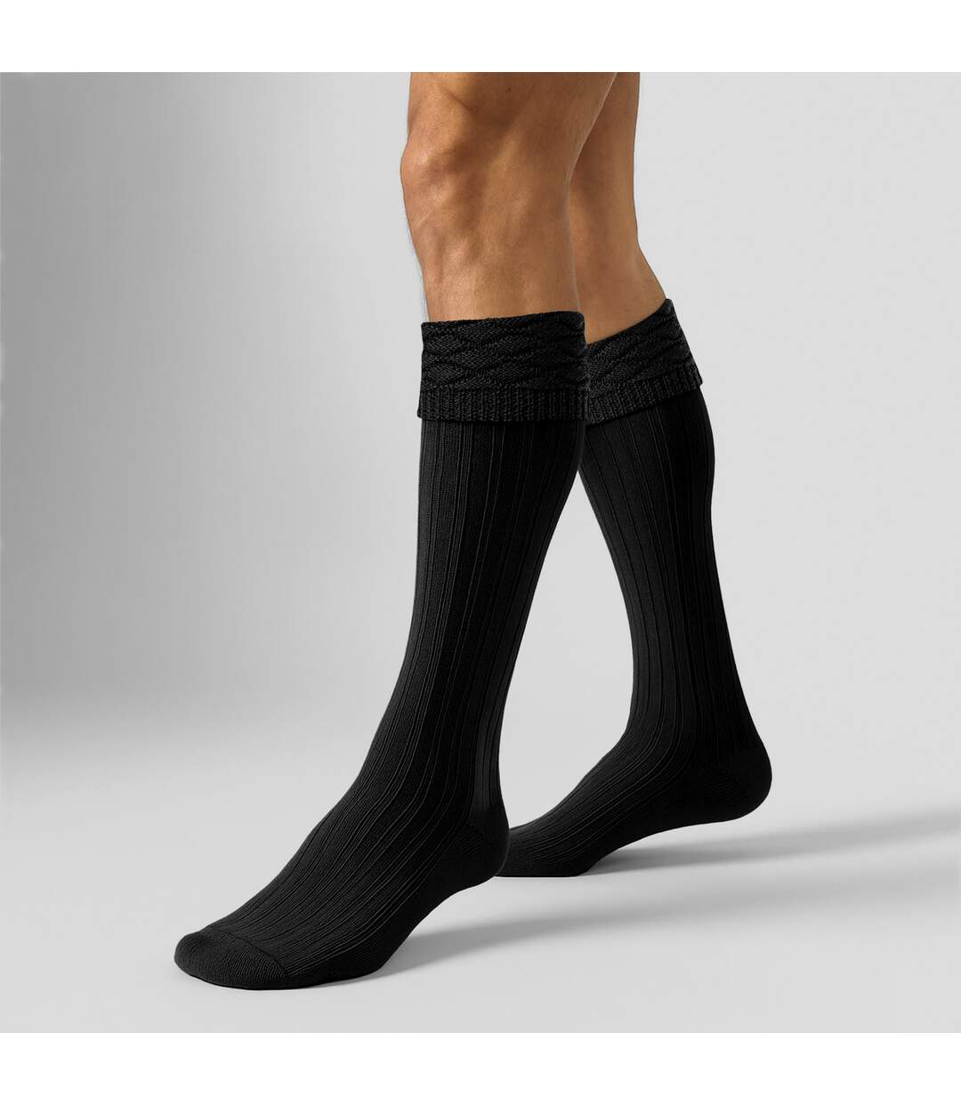 Mens Premium Wool Kilt Socks Knee High Diamond Pattern Turn Over Top-3