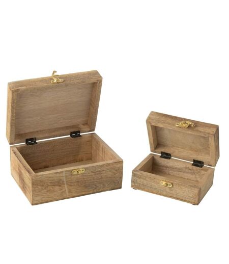 Lot de 2 Boîtes Déco en Bois Cœur 20cm Rouge & Naturel