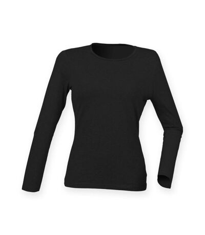 Skinni Fit Womens/Ladies Feel Good Stretch Long Sleeve T-Shirt (Black)