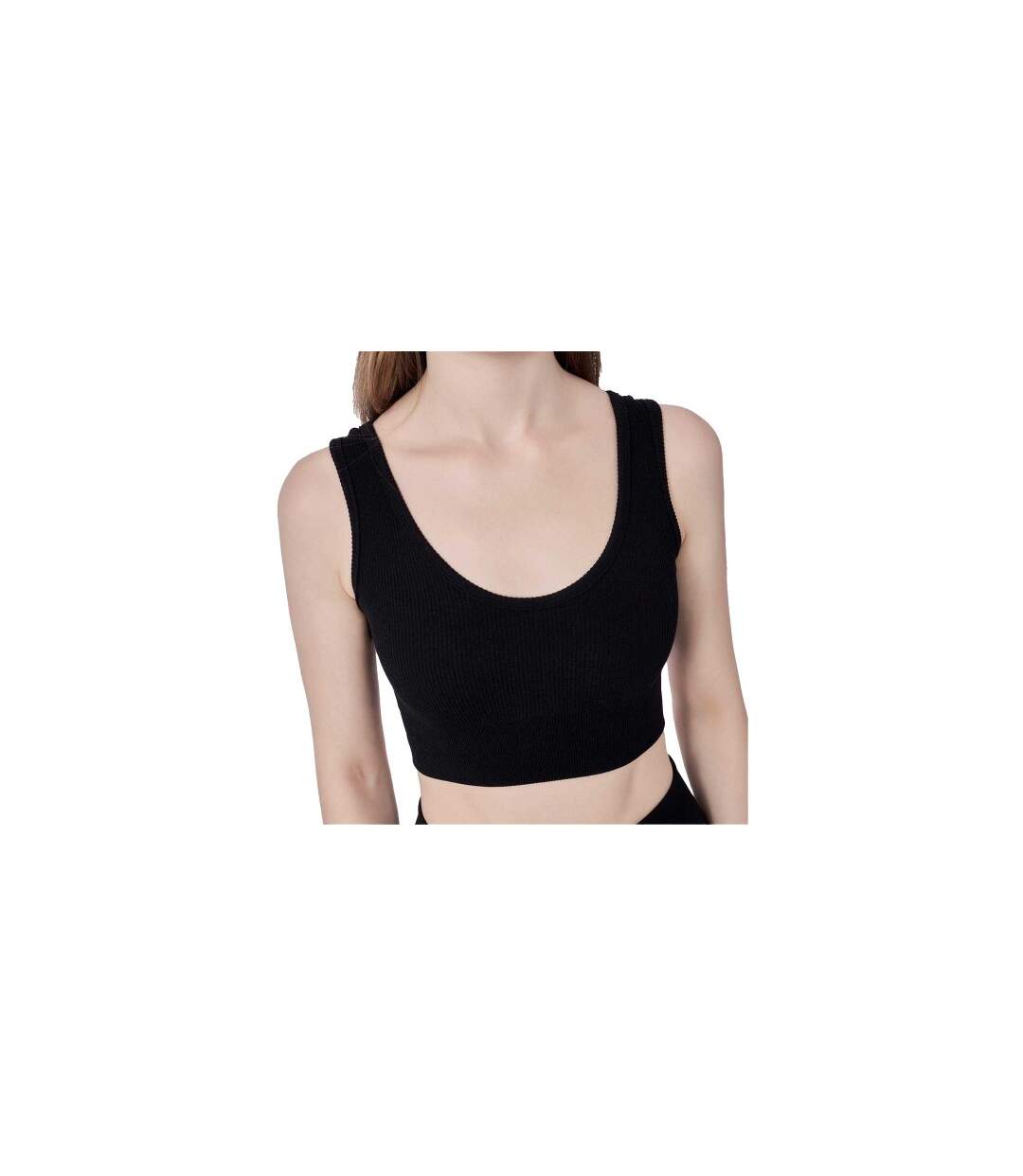 Haut Court Motif/style Côtelé Femme Noir Miso-1