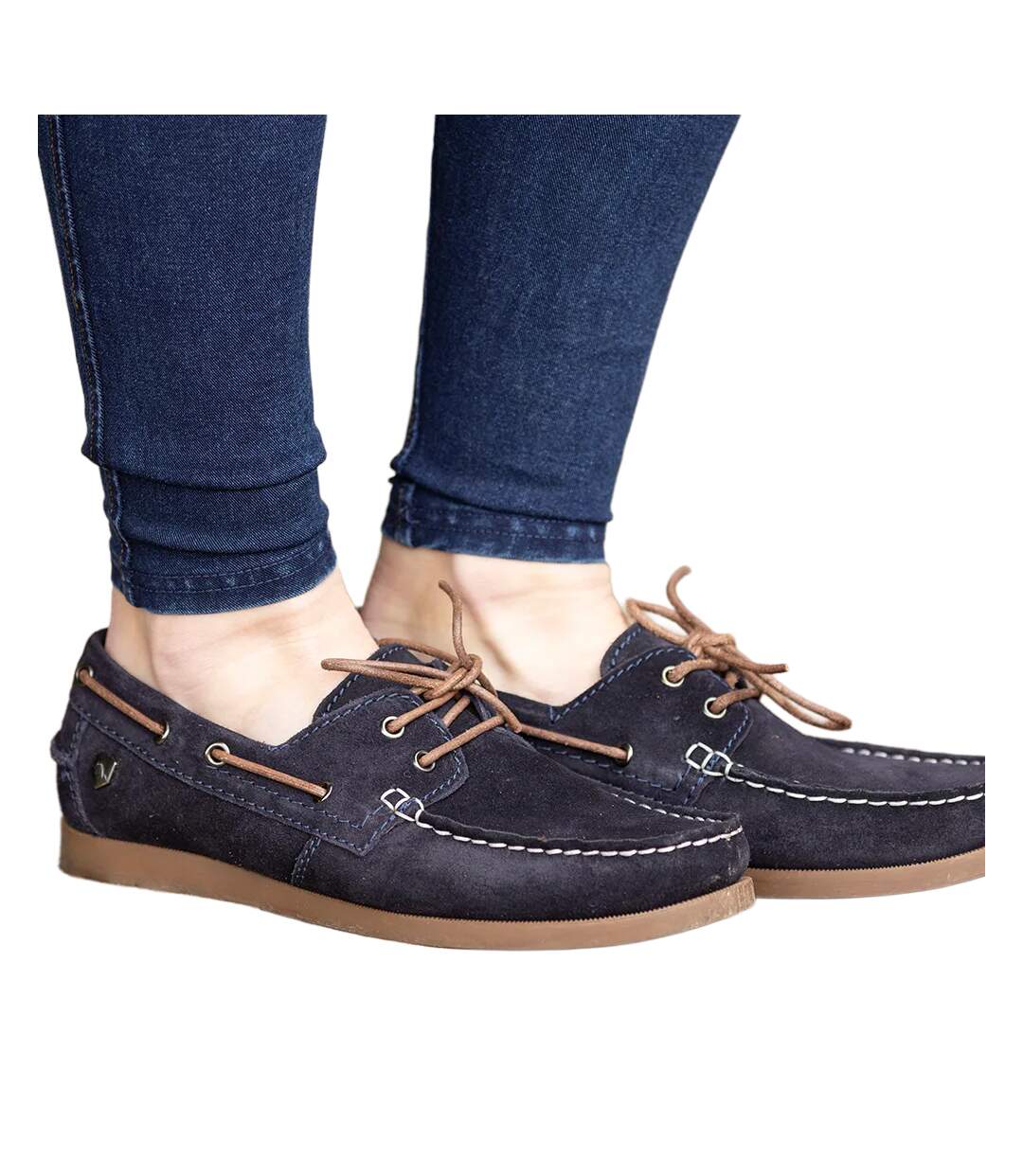 Womens/ladies savona calf suede deck shoes navy Hy-3