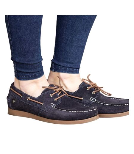Womens/ladies savona calf suede deck shoes navy Hy