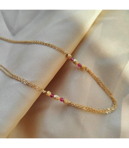 Two Strand Layered Red Stone Gold Asian Indian Boho Ethnic Necklace