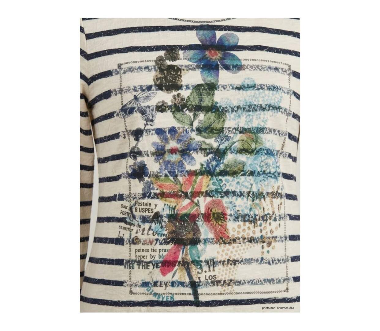 MAYFLOWER KA9631A - Tee-shirt manches 3/4 en coton stretch à imprimé graphique marine et blanc-4