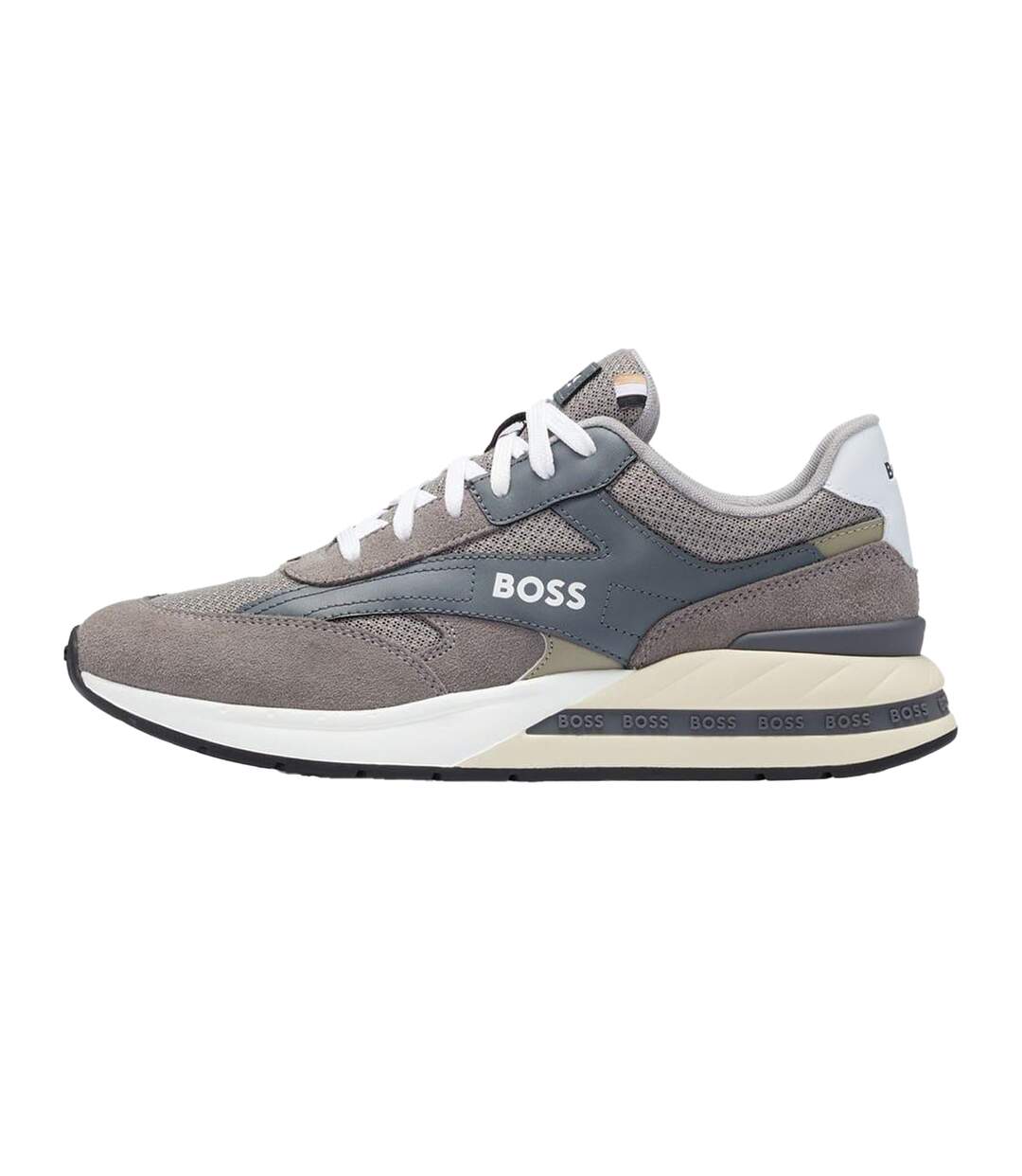 Mens Kurt Leather Running Trainers Grey Boss-2