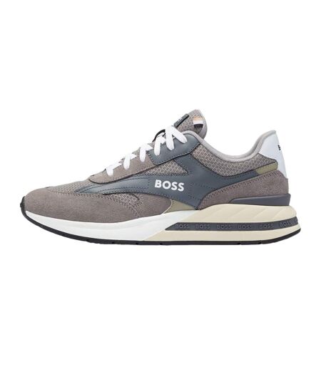 Mens Kurt Leather Running Trainers Grey Boss