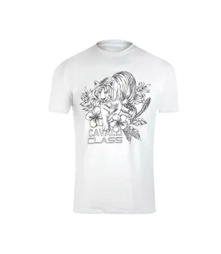 T-shirt Motif/style Tigre Homme Blanc Cavalli Class
