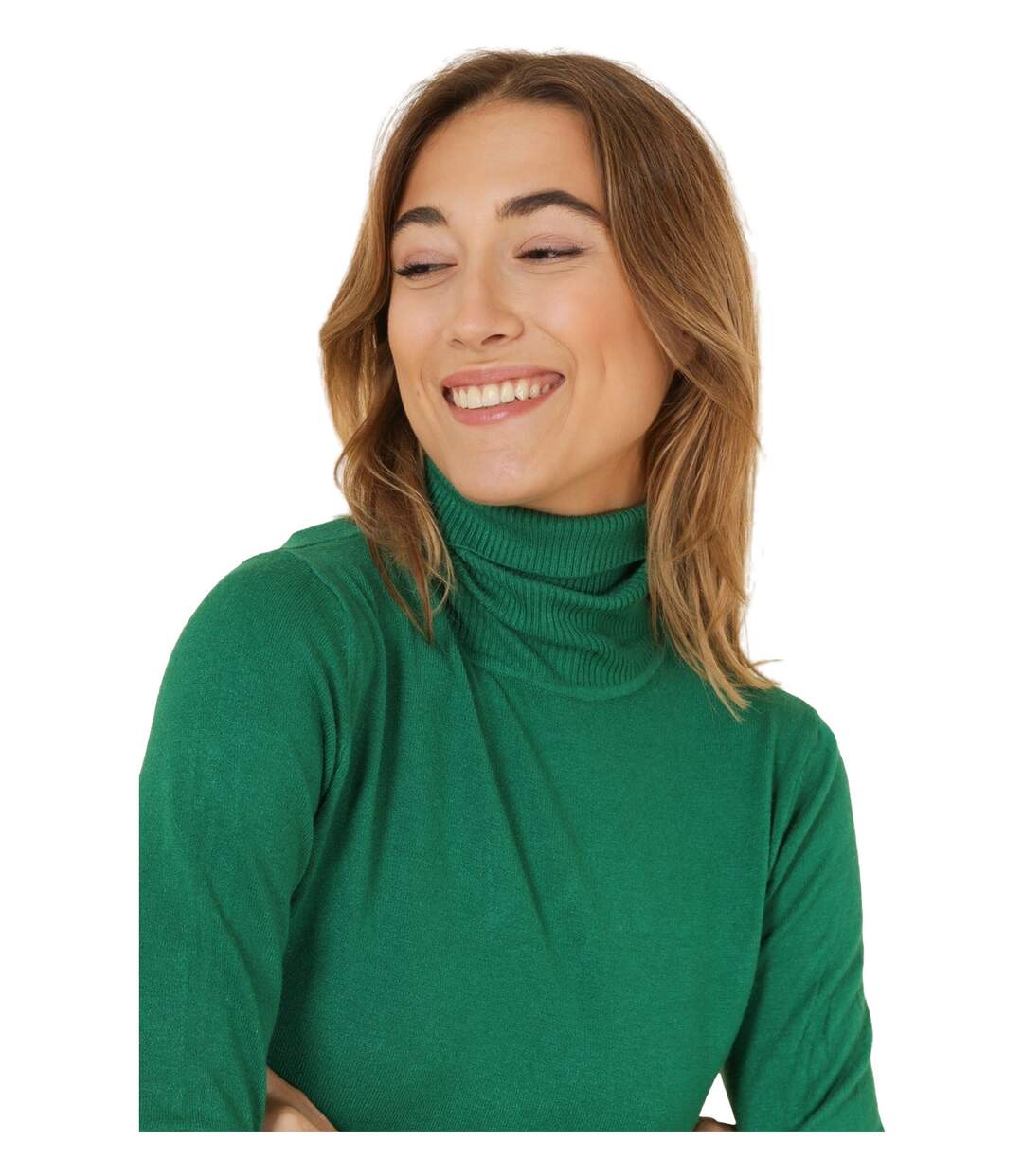 Pull femme manches longues col roulé couleur vert.-4