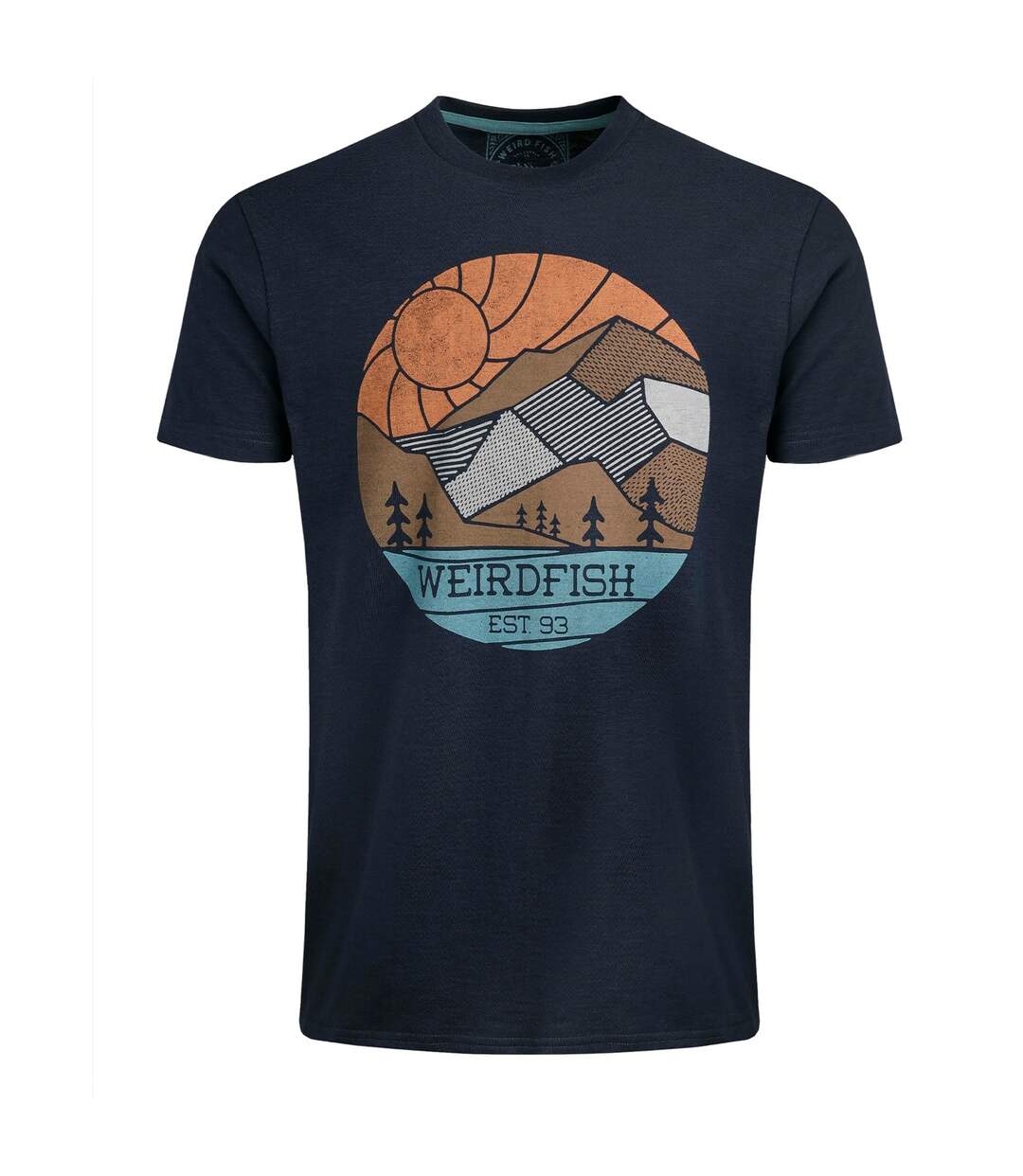 Mens foothills printed organic cotton t-shirt navy Weird Fish-1