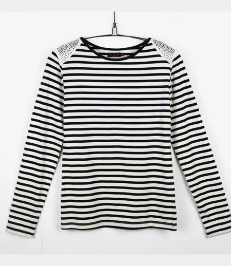 MAYFLOWER - TF190E - Tee-shirt femme manches longues rayé avec clous fantaisie