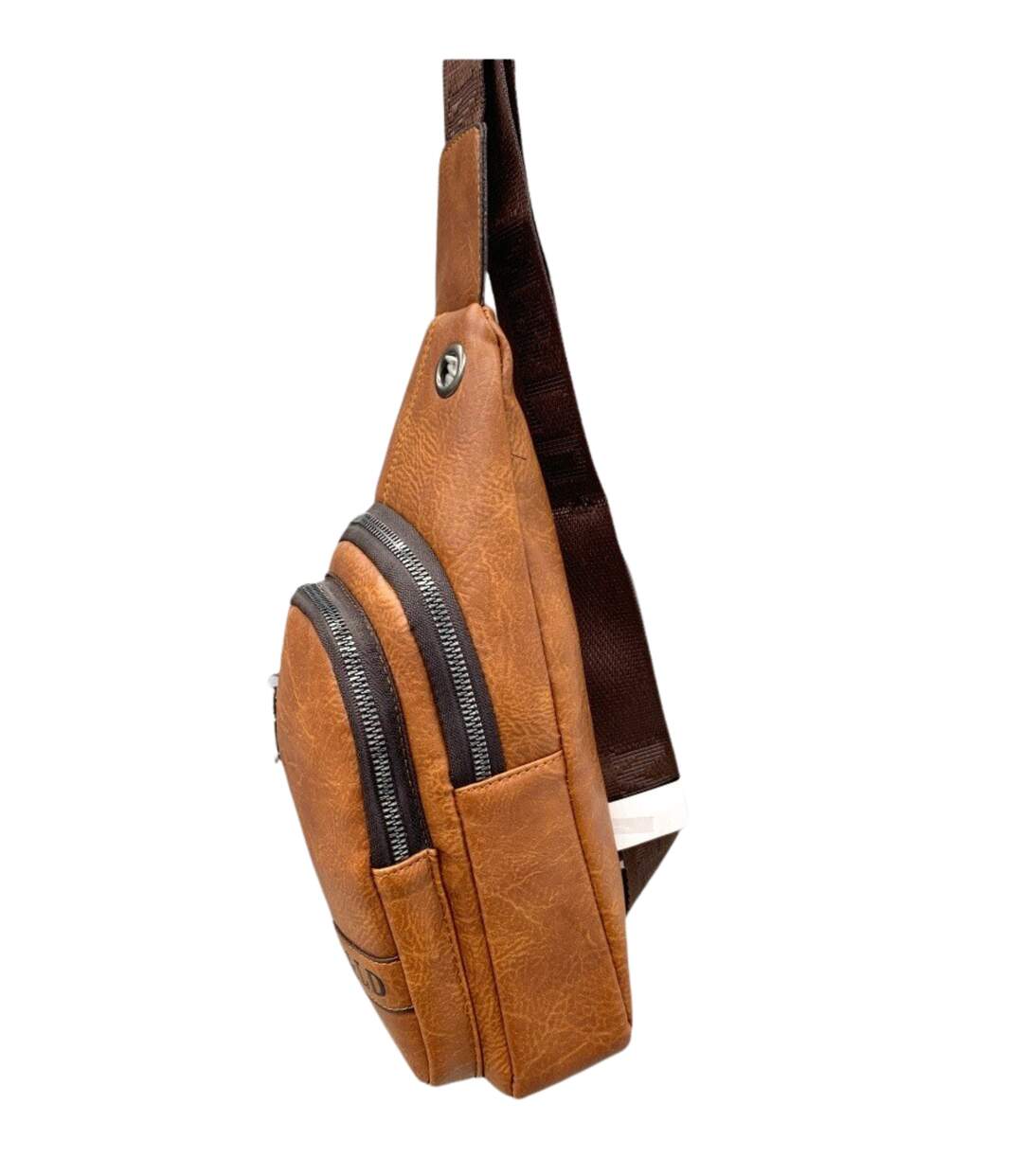 Sac body-bag en simili cuir camel pour homme - Elégance décontractée avec poches multifonctions-2