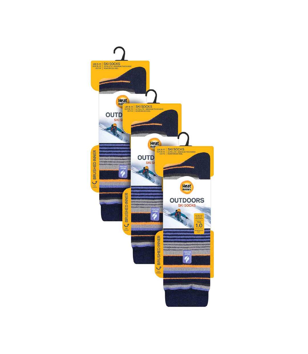 Heat Holders - 3 Paires Chaussettes Ski Genou Zigzag Rayées Talon et Pointe-2