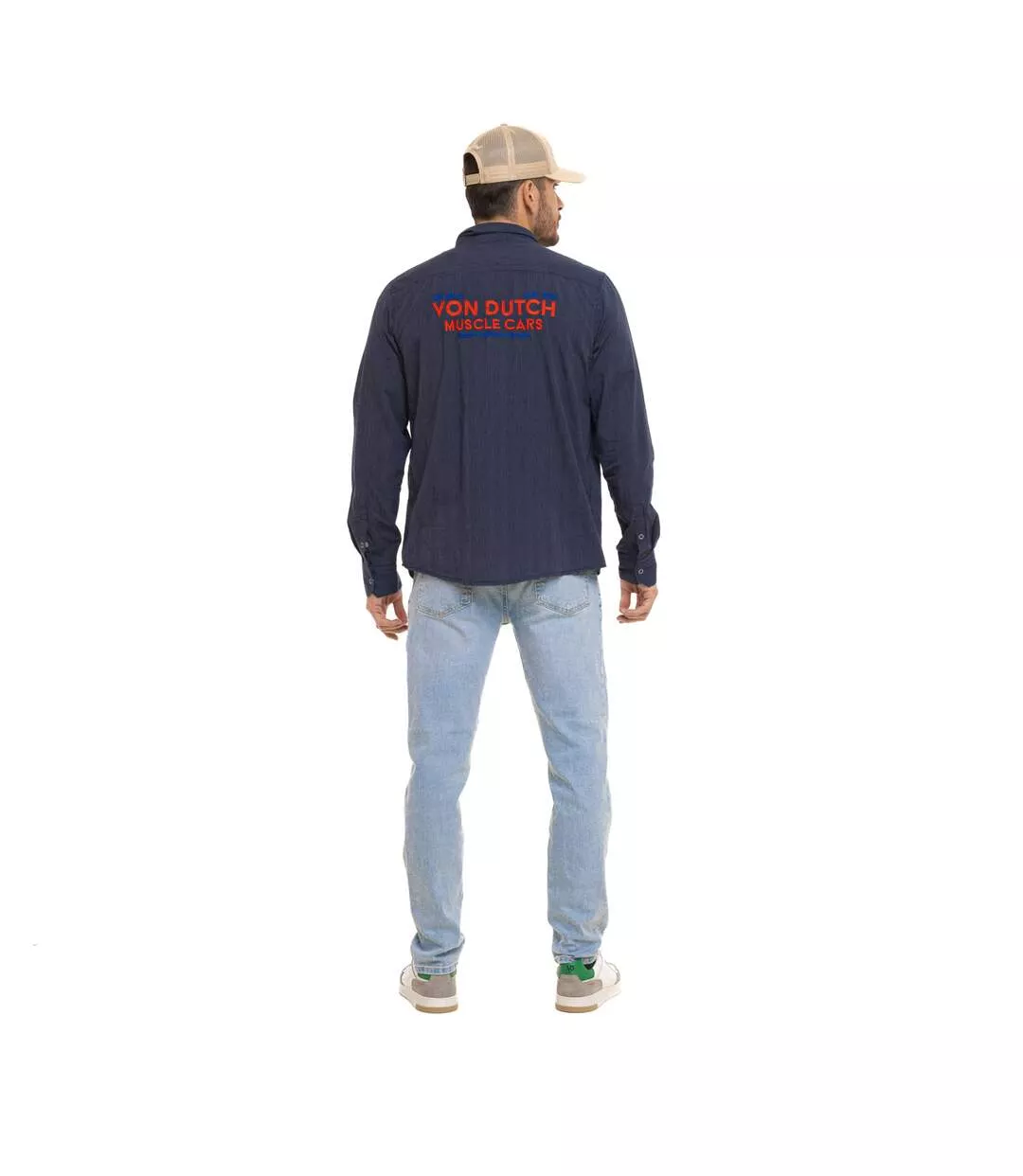 Chemise homme manches longues à rayures patch et broderie dos Musc Vondutch-3