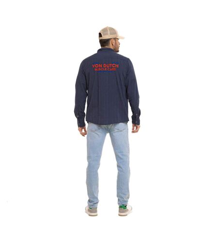 Chemise homme manches longues à rayures patch et broderie dos Musc Vondutch