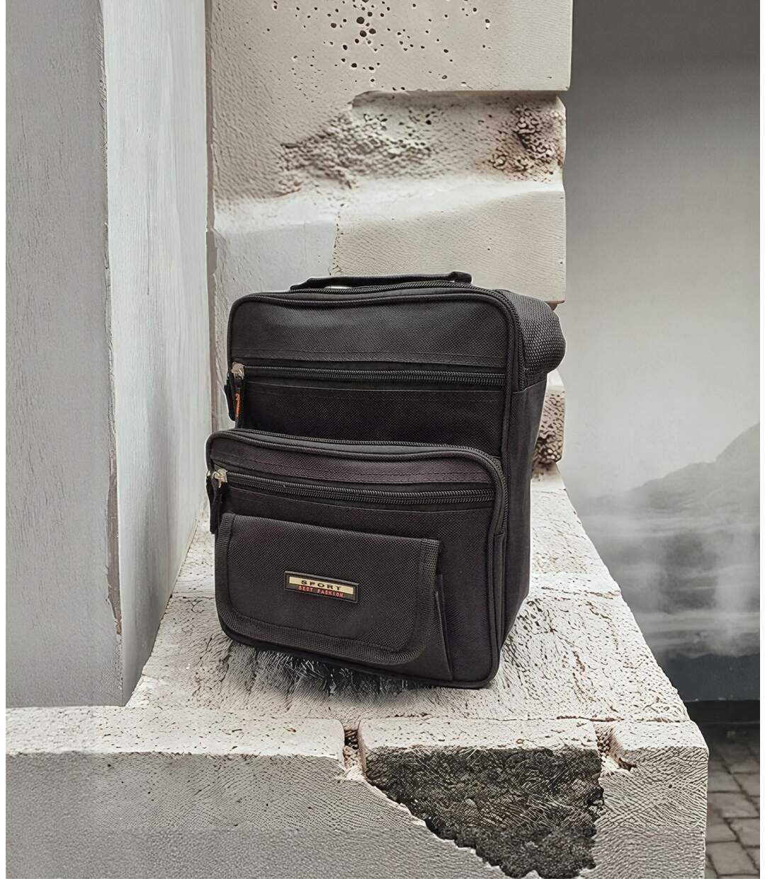 Sacoche pour homme - Multi-poches - Pochette textile - Noir-3