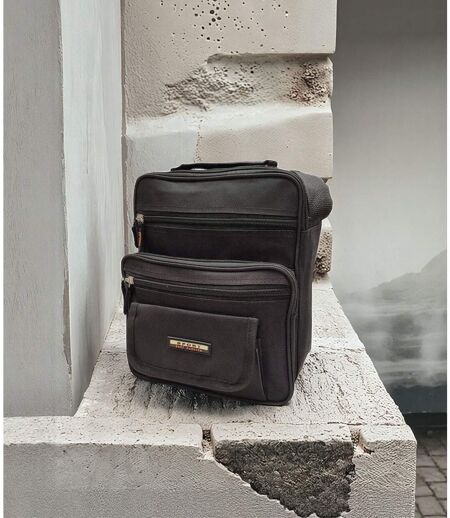Sacoche pour homme - Multi-poches - Pochette textile - Noir