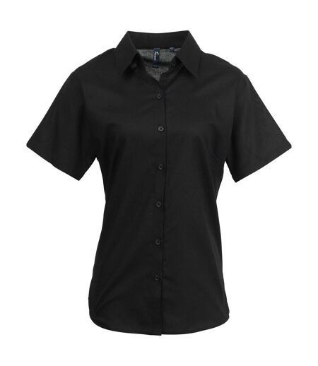 Womens/ladies signature oxford short-sleeved shirt black Premier