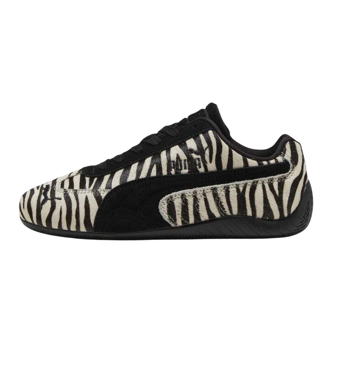 Womens/ladies Speedcat Zebra Print Suede Flat Trainers Black White Puma-2