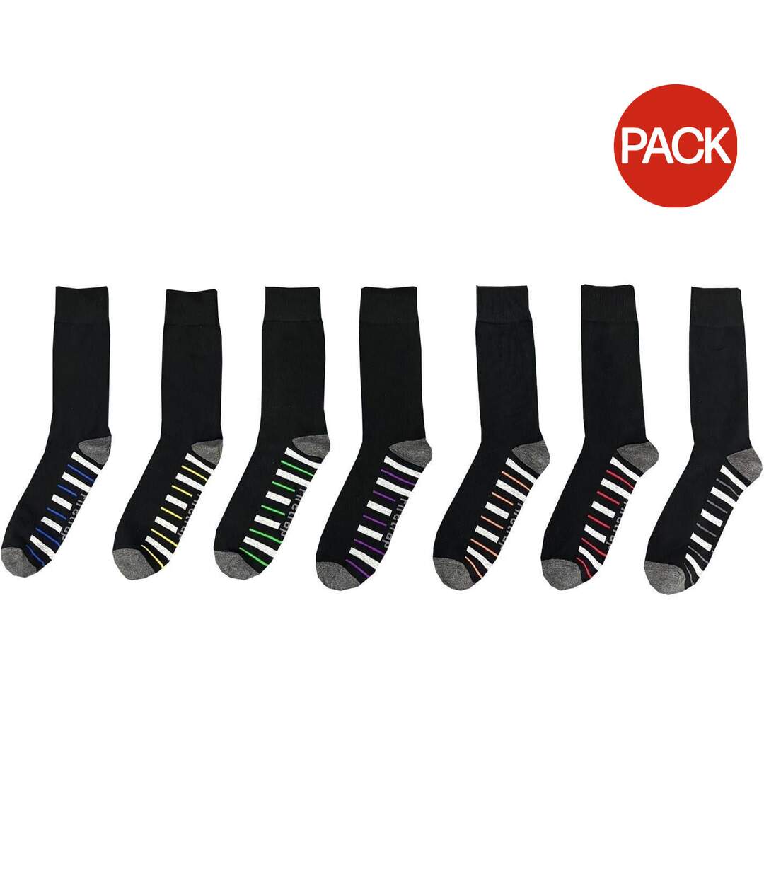 Pack Of 7  Mens Striped Ankle Socks  Black Grey Firetrap-1