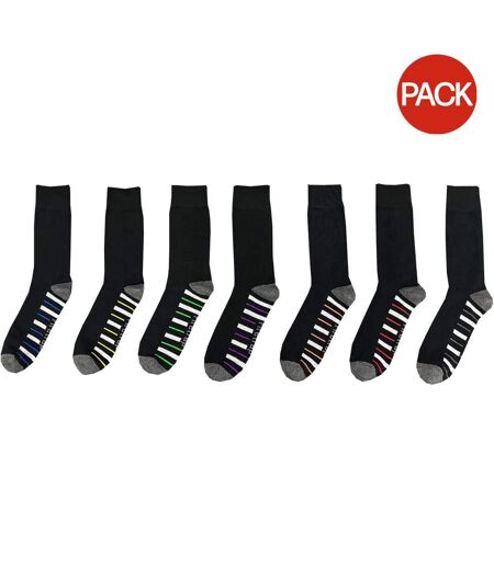 Pack Of 7  Mens Striped Ankle Socks  Black Grey Firetrap