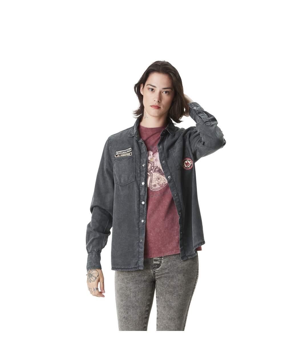 Chemise femme effet délavée avec patch Californie Vondutch