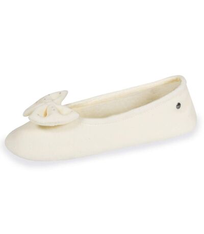 Isotoner Chaussons Ballerines femme ultra confortables, semelle en cuir, détail grand nœud