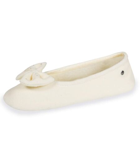 Isotoner Chaussons Ballerines femme ultra confortables, semelle en cuir, détail grand nœud