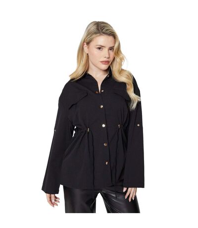 Womens/ladies drawstring waist shirt jacket black Dorothy Perkins