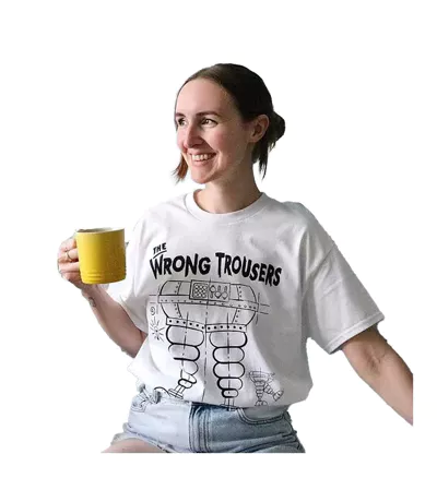 T-shirt Motif/style Plan The Wrong Trousers Adulte Blanc Wallace And Gromit