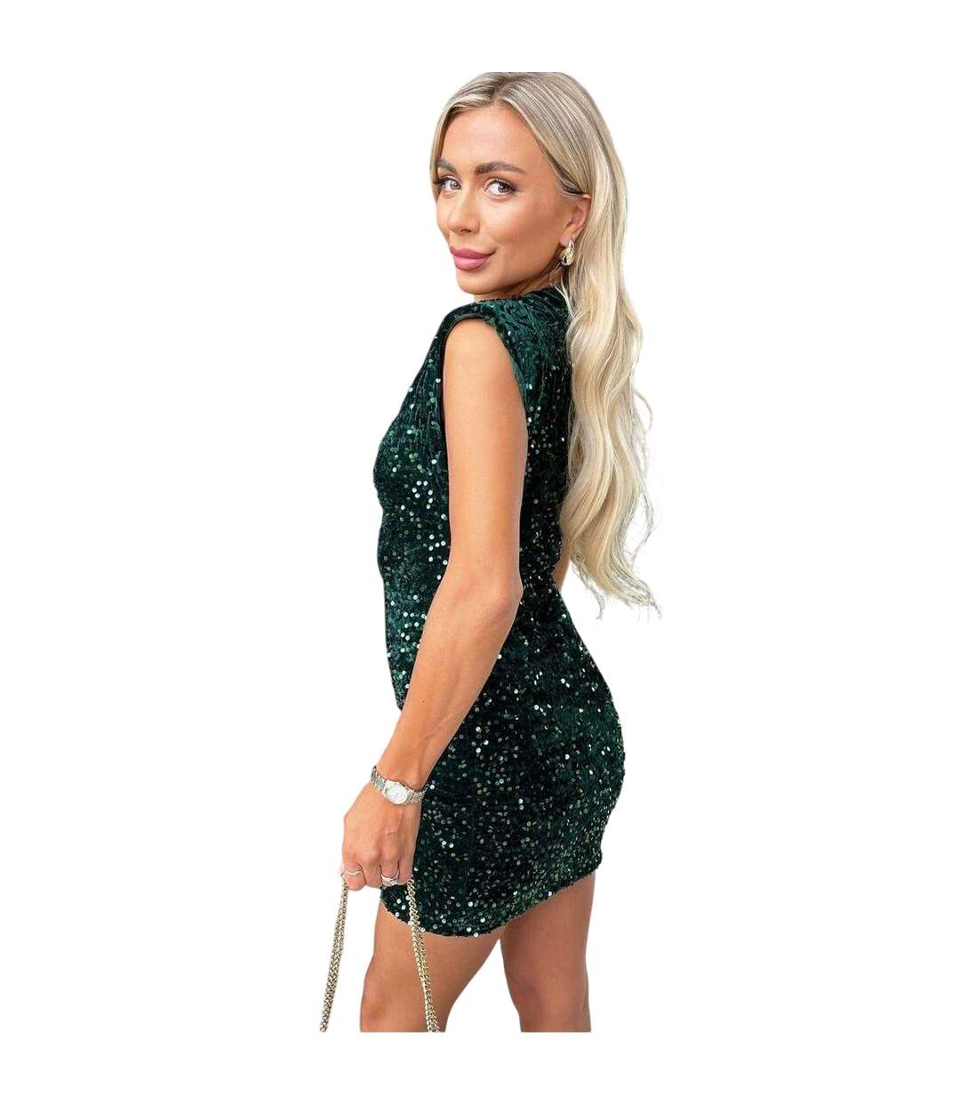 Robe Courte Motif/style Paillette Femme Vert Ax-4