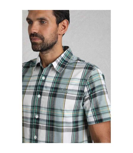 Mens judd checked organic cotton short-sleeved shirt dusty white Weird Fish
