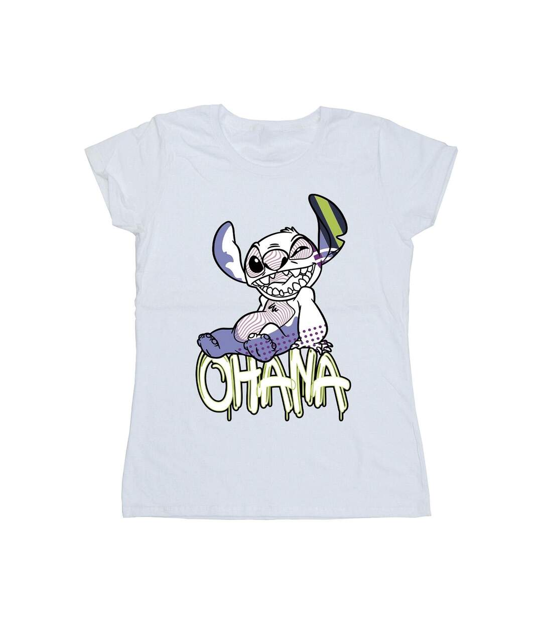 Disney Femmes/Les femmes Lilo And Stitch Ohana Graffiti Cotton T-Shirt (Blanc) - UTBI25877-1