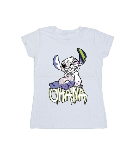 Disney Femmes/Les femmes Lilo And Stitch Ohana Graffiti Cotton T-Shirt (Blanc) - UTBI25877