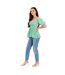 Womens/ladies Waffle Square Neck Puff Sleeve Blouse Green White Be You-1